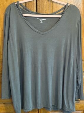 Woman Within olive V-Neck Long Sleeve Top 22/24